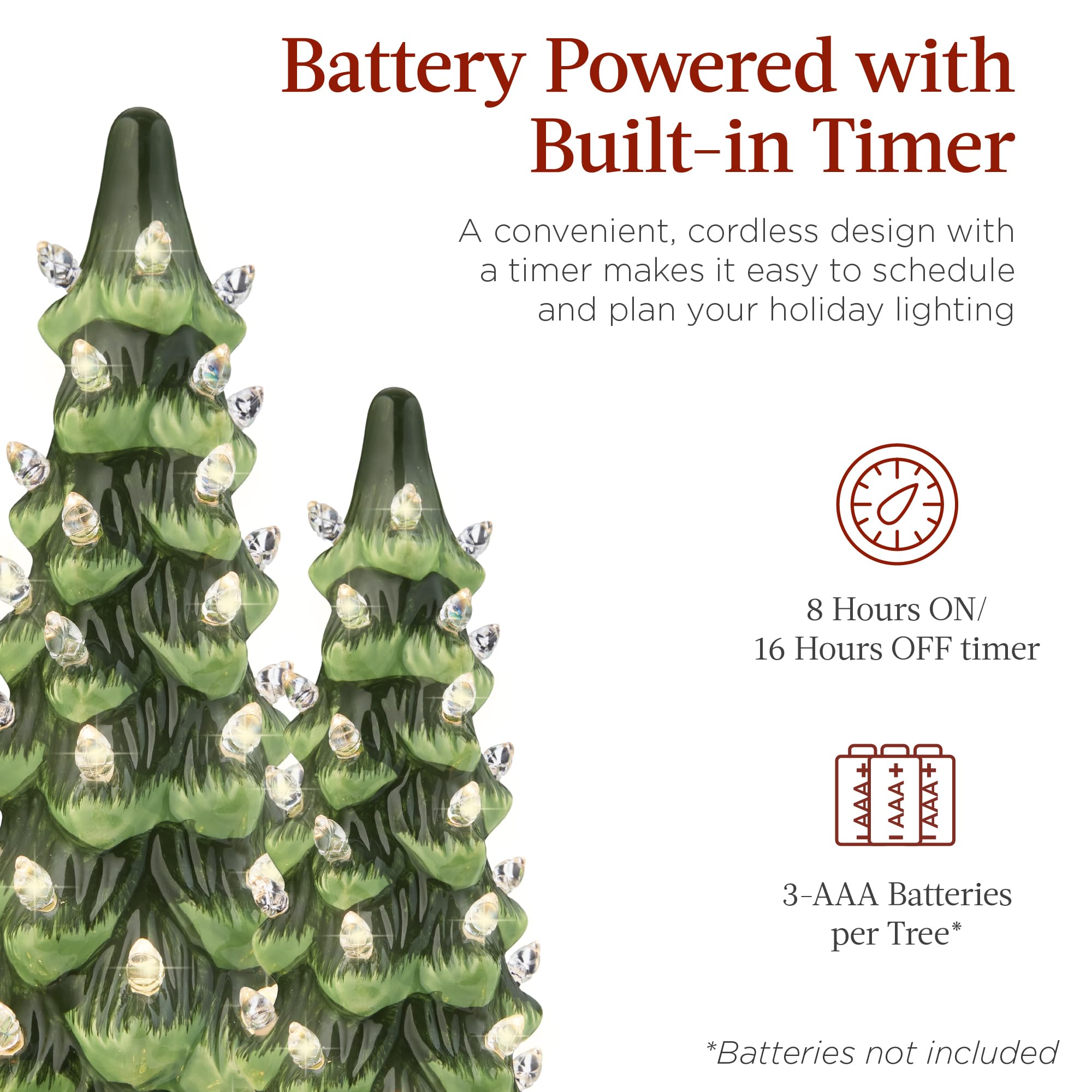 Best Choice Products Set of 3 Ceramic Christmas Trees, Pre-Lit Hand-Painted Tabletop Holiday Decoration w/Warm White Bulbs LED L